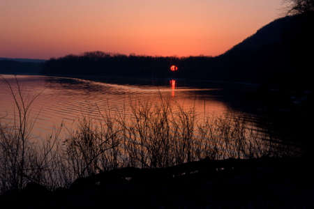 Early morning Sunrise on a River Valleyの写真素材