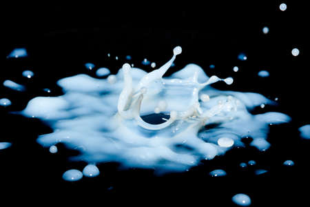 Pattern milk makes as it splashes on a flat surface.の写真素材