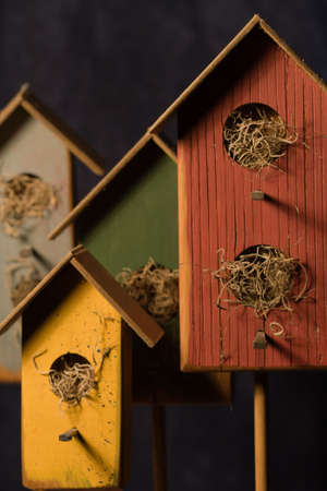 Home made bird houses used as house decorations.の写真素材