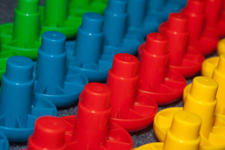 Rows of colorful children's blocks lined up.の写真素材