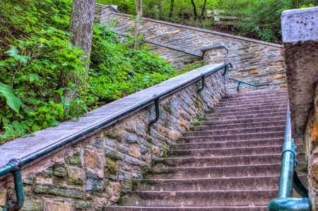 Outside Staircase With Green Plants And Stones