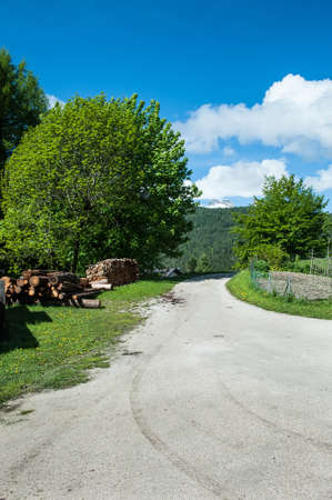 Typical dirt road near the town Cortina d Ampezzoの写真素材
