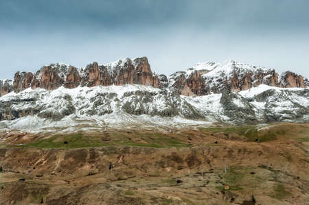 Spring view of the Sella group, next to the pass Pordoiの写真素材