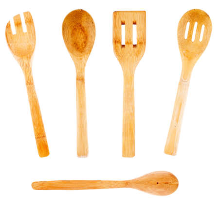 Bamboo Cooking Utensils Isolated  on whiteの写真素材