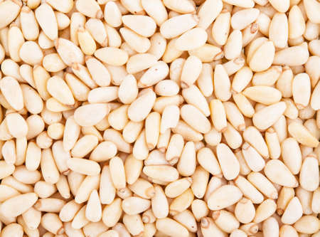 Pine nuts dry background with detail closeupの写真素材