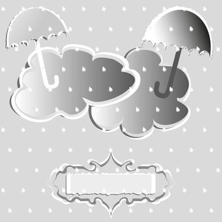 Clouds and umbrellas on a gray background with dropsのイラスト素材