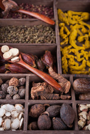 Authentic collection Chinese spices with spoonの写真素材