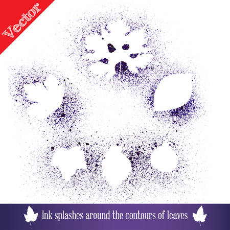 Ink splashes around the contours of leaves のイラスト素材