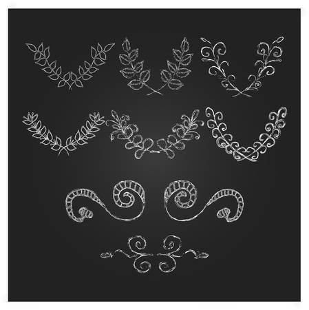 Vector Collection of Chalkboard Style Hand Drawn Laurelsのイラスト素材
