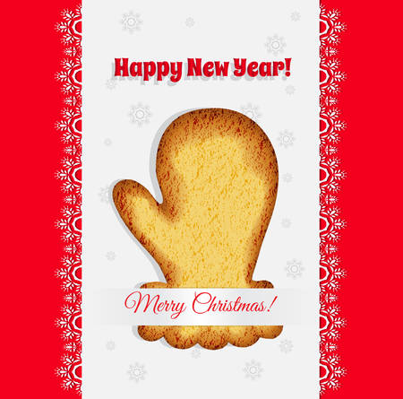 Christmas cookies in the form of a mitten on a light background vectorのイラスト素材