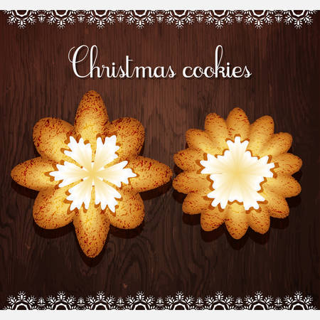 Christmas cookies on dark wooden background vectorのイラスト素材