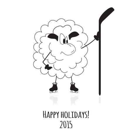Cartoon sheep on skates and with hockey stick vectorのイラスト素材