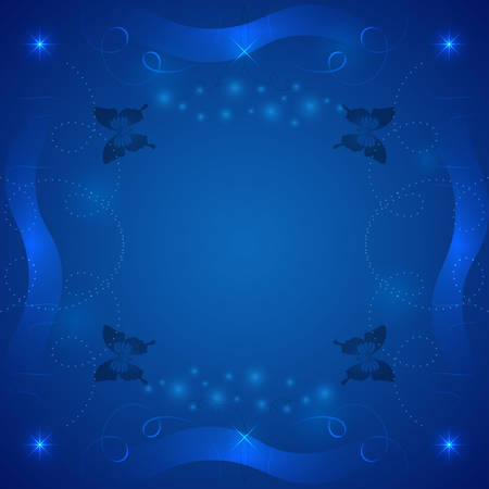 Blue abstract vector background with butterflies, waves and glowing elementsのイラスト素材