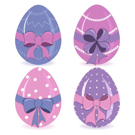 Set of hand-drawing cute easter eggs with a bow vectorのイラスト素材