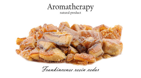 Incense resin cedar isolated used in aromatherapy, religious worship and perfumeryの写真素材