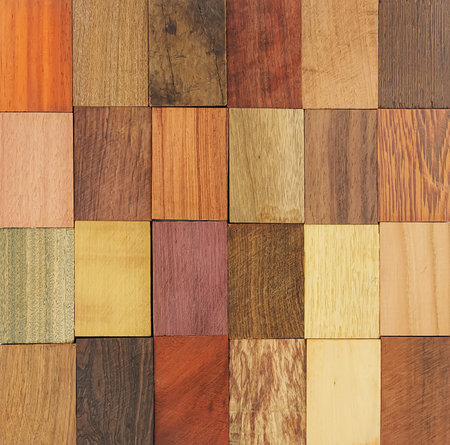 Background from various rectangular samples of woodの写真素材