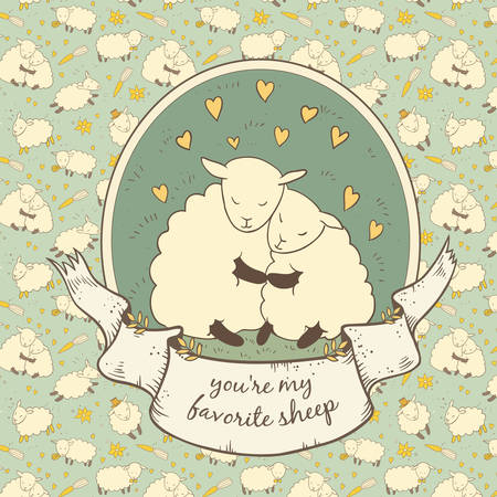card with sheep and frame with the inscriptionのイラスト素材
