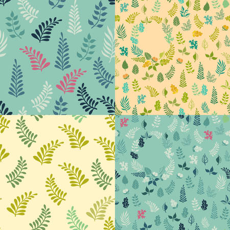 Set of 4 Seamless background patterns with wreaths elements.のイラスト素材