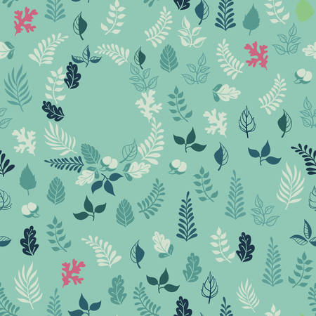 Seamless background pattern. Vector illustration. Wreaths elements, hand-drawn style. leafer vector framesのイラスト素材