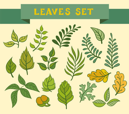 Set of leaves. Vector illustration. Wreaths and laurels elements, hand-drawn style.のイラスト素材