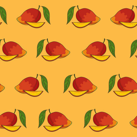 Mango pattern, vector Illustration. Exotic fruit. Hand-drawn style.のイラスト素材