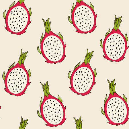 Dragon fruit pattern, vector Illustration. Exotic fruit. Hand-drawn style.のイラスト素材