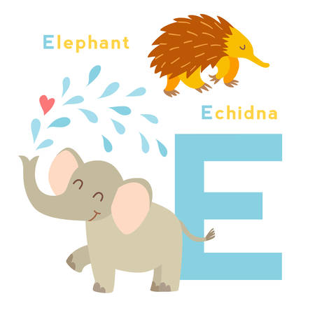 E letter animals set. English alphabet. Vector illustration, isolated on white backgroundのイラスト素材