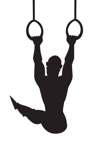 Silhouette vector illustration. Gymnastics rings. Cartoon style athlete. Isolated vector on white backgroundのイラスト素材