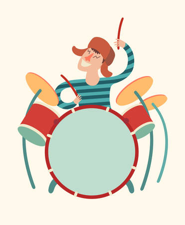 Drummer boy, vector cartoon illustration on white backgroundのイラスト素材