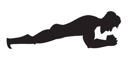 Silhouette vector illustration. Plank exercise. Cartoon style athlete. Isolated vector on white backgroundのイラスト素材