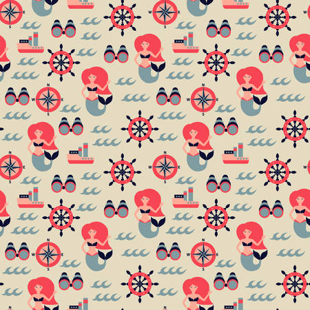 Vector marine seamless pattern, illustrationのイラスト素材