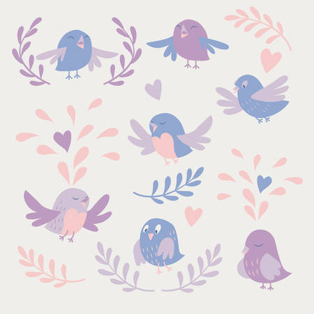 Cute birds vector card set pastel color. Color trend 2016のイラスト素材