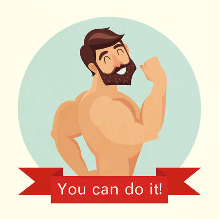 Motivational and inspirational poster with 'You can do it' text. Gym, bodybuilding, concept image, beardのイラスト素材