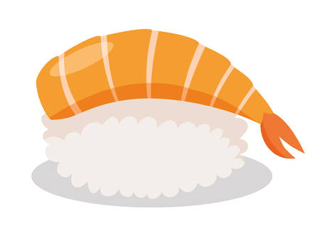 Shrimp sushi, japanese food. Sushi cartoon style icon. Sushi isolated on white background Shrimp sushi. Vector cartoon sushi. Best sushi with shrimp. Hand draw style sushiのイラスト素材