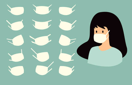 Medical masks template collection vector illustration. Stop coronavirus masks for your design, people. Coronavirus epidemic concept. Layered medical masks for nose and mouth for different view facesのイラスト素材