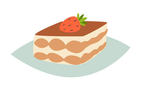 Tiramisu icon vector illustration. Traditional italian food. Hand drawn isolated tiramisu icon on white backgroundのイラスト素材