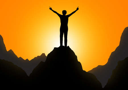 Silhouette.Silhouette of a man at sunset.の写真素材