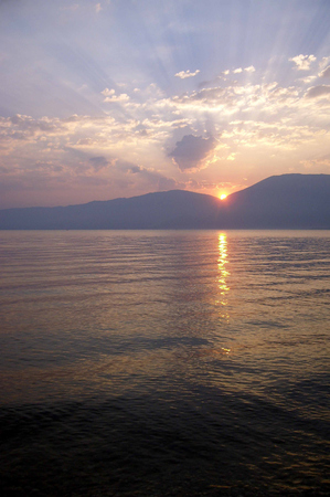 Sunset over Lake Ohrid (Pogradec - Albania)の写真素材