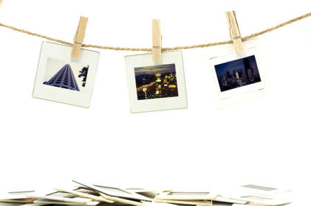 Slide film photo frames with hanger on rope with white background