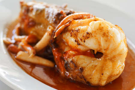 Fry giant freshwater prawn cut and servedの写真素材