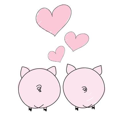 two pigs in love. Valentine's Dayのイラスト素材