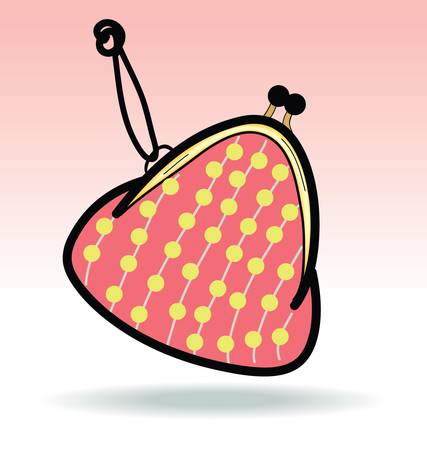 Red Change Coin Purse with clasp and polka dots pattern,doodle illustrationのイラスト素材