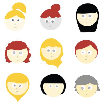 Set of cute vector  heads of Girlsのイラスト素材