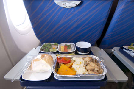 Airplane meal that serve with mixed foodのeditorial素材
