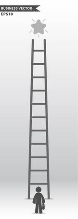 Business man looking over promote star at top of ladder, Business concept, Vector illustration EPS10のイラスト素材