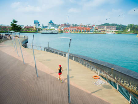 SENTOSA SINGAPORE - March 08 Sentosa Boardwalk   March 08, 2014 in Singapore   With the opening of the Sentosa Boardwalk earlier in 2011 itâs now possible to walk to Sentosa for S 1 per person のeditorial素材