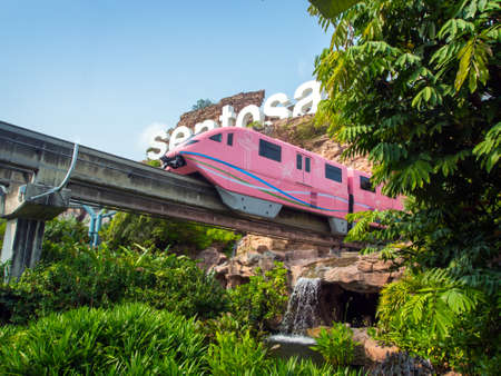 SENTOSA SINGAPORE - March 08 Train arriving Sentosa   March 08, 2014 in Singapore  The monorail line...