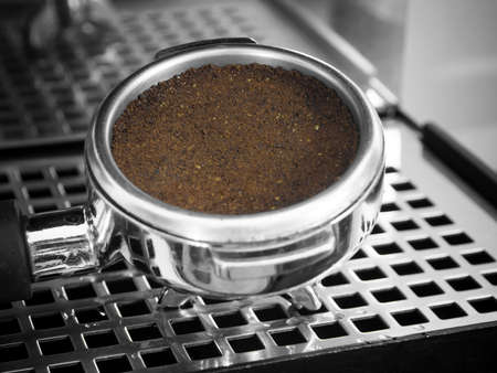 Grounded espresso in a portafilter