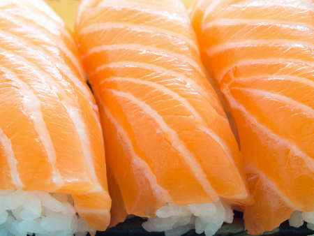 Healthy Japanese Nigiri Sushi with Rice and Fishの写真素材
