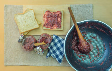 Homemade strawberry jam making, の写真素材